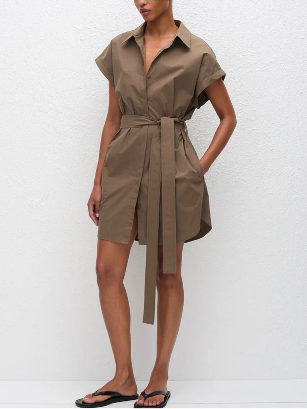 MATTEAU Organic Cotton Poplin Mini Shirt Dress Birch Belted Dress Size 1 US 2